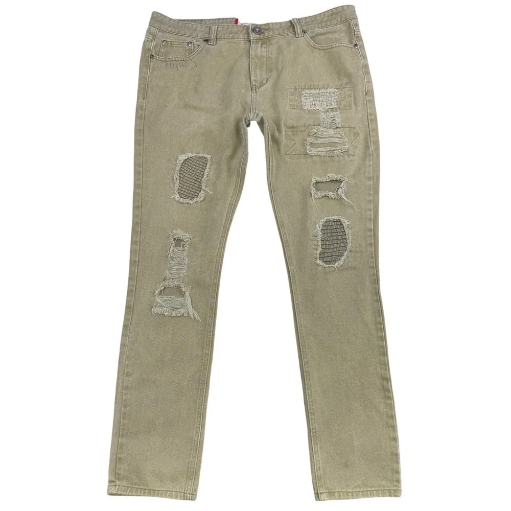 Kaakie Eves‎ Distressed Jeans Mens 36x31 Khaki Patchwork Straight Leg
